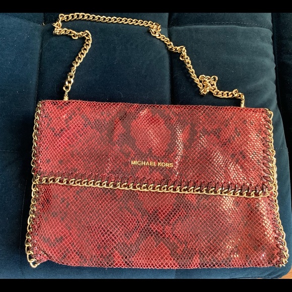 Michael Kors burgundy snakeskin clutch - Picture 1 of 8